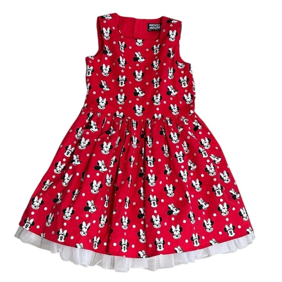 DISNEY Minnie Mouse Red Dress Polka Dot Bow‎ Mickey Size 9/10 9 10 Cruise Park - Picture 2 of 6
